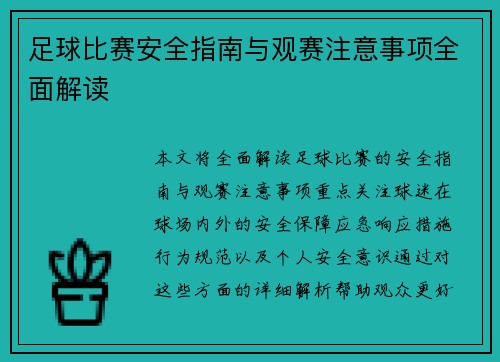 足球比赛安全指南与观赛注意事项全面解读