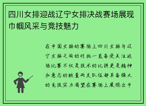 四川女排迎战辽宁女排决战赛场展现巾帼风采与竞技魅力