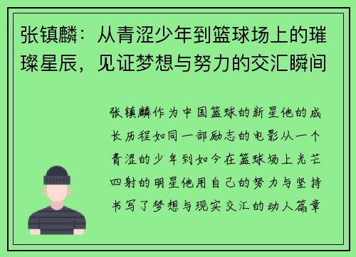 张镇麟：从青涩少年到篮球场上的璀璨星辰，见证梦想与努力的交汇瞬间